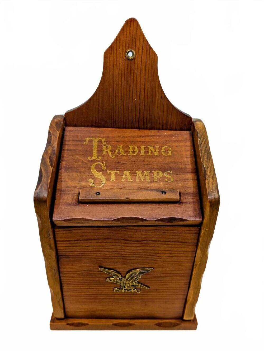 Vintage Wood Trading Stamps Box Wall Hanging Recipe Box Eagle Decor